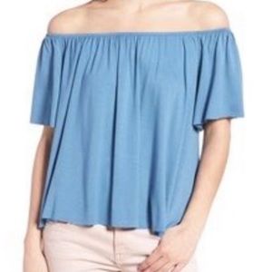 BP- blue gray off the shoulder top
